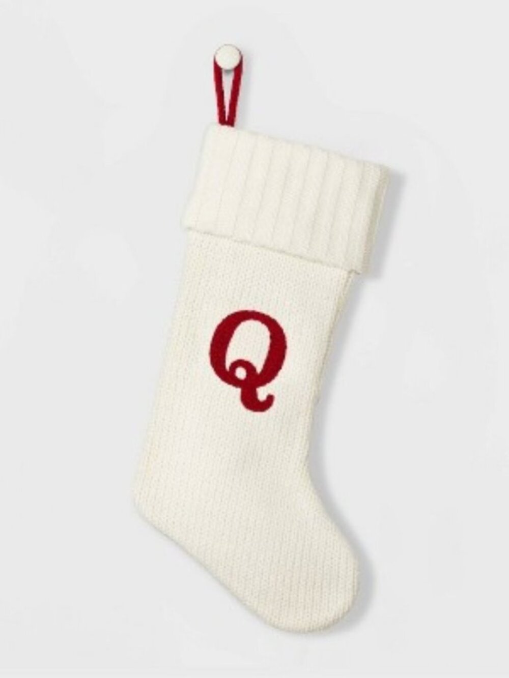 Wondershop 17" White Knit Stocking with Red Monogram Q  New